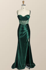 Prom Dress Online, Emerald Green Mermaid Satin Long Formal Dress