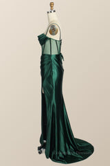 Prom Dresses Floral, Emerald Green Mermaid Satin Long Formal Dress