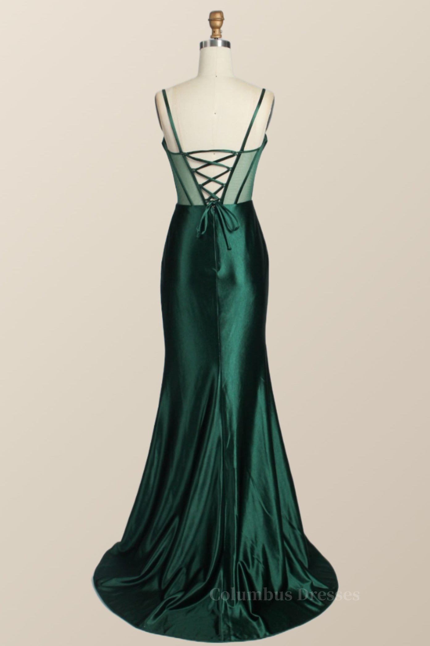 Prom Dresses Long Sleeves, Emerald Green Mermaid Satin Long Formal Dress