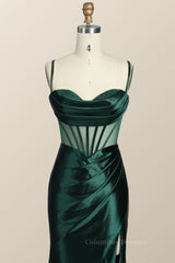 Prom Dress Elegent, Emerald Green Mermaid Satin Long Formal Dress