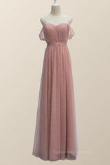 Fall Wedding, Empire Blush Pink Tulle A-line Long Bridesmaid Dress