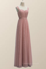 Bridesmaid Propos, Empire Blush Pink Tulle A-line Long Bridesmaid Dress