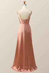 Bridesmaid Dresses, Empire Blush Silk A-line Long Bridesmaid Dress with Slit