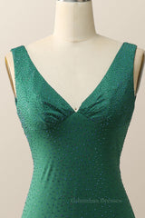 Bow Dress, Empire Green Beaded Mermaid Long Formal Dress