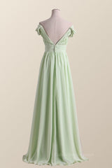 Bridesmaids Dress Designs, Empire Sage Green Chiffon Pleated V Neck Bridesmaid Dress