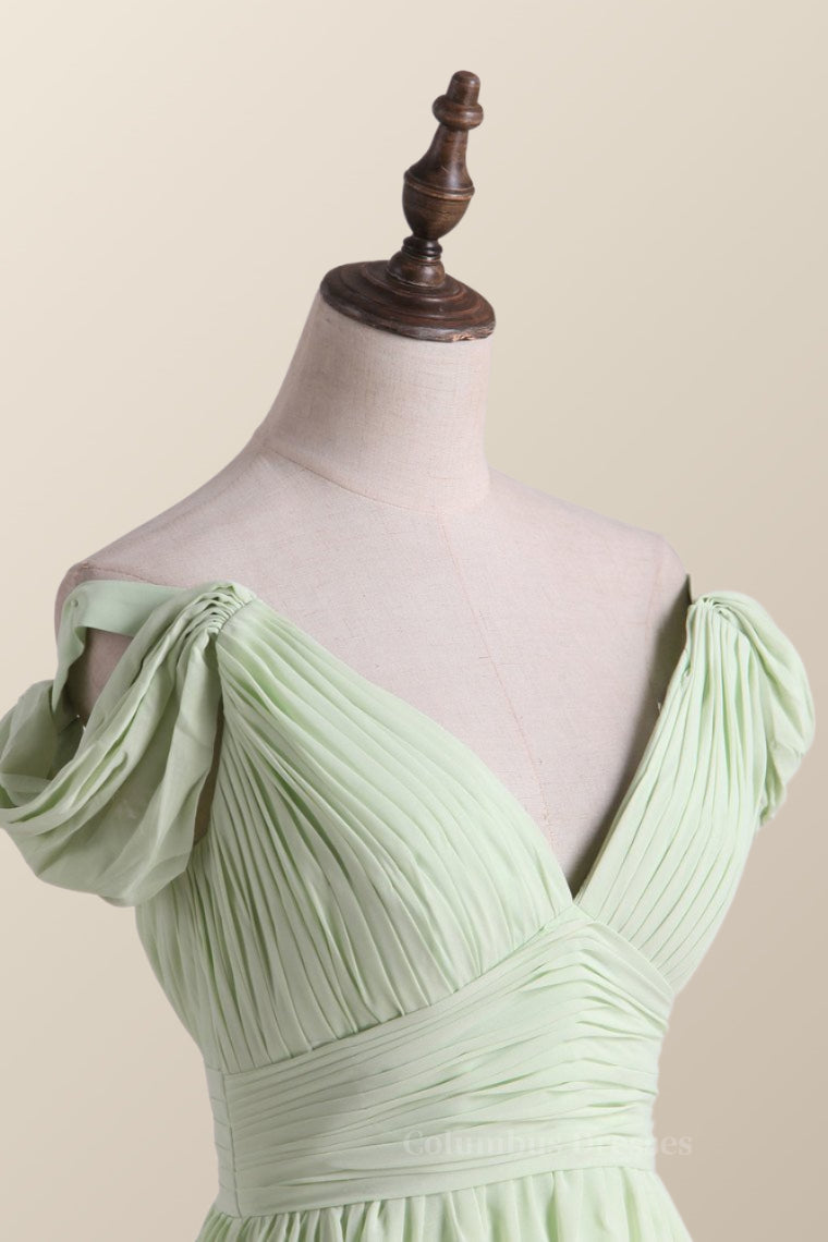 Bridesmaid Dresses Design, Empire Sage Green Chiffon Pleated V Neck Bridesmaid Dress