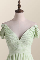 Bridesmaid Dresses Designer, Empire Sage Green Chiffon Pleated V Neck Bridesmaid Dress