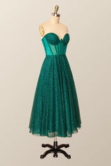 Prom Dress Long Mermaid, Green Corset A-line Tea Length Dress