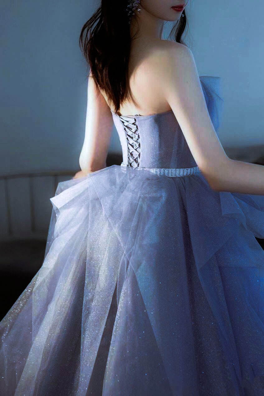 Light Blue Dress, Blue Sweetheart Sleeveless Floor Length Sparkly Evening Prom Dress with Belt