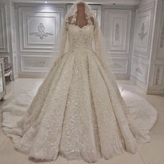 Wedding Dress Southern, Expensive Lace Appliques Long Sleevess Ball Gown Wedding Dress