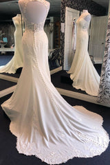 Wedding Dress Sleeve, Exquisite Jewel Sleeveless Wedding Dress Sheath Tulle Lace Open Back Bridal Gown