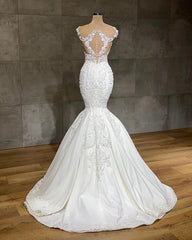 Wedding Dress Stores, Exquisite Long Lace V-neck Sleeveless Mermaid Wedding Dresses