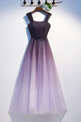 Evening Dress Long, Unique A Line Ombre Purple Beading Prom Dresses With Lace Up Long Dance Dresses