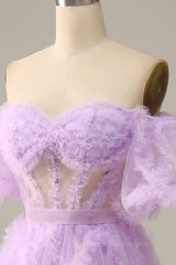 Prom Dress Purple, Fairytale Lavendere Off the Shoulder Princess Gown