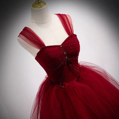 Bridesmaid Dresses Sleeveless, Fairytale Tulle Burgundy Sweet 16th Dress Ball Gown for Prom,Princess Formal Dresses