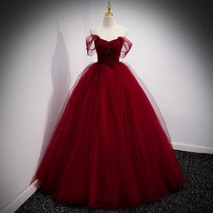 Bridesmaid Dress Uk, Fairytale Tulle Burgundy Sweet 16th Dress Ball Gown for Prom,Princess Formal Dresses