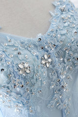 Princess Dress, Fashion Sweetheart Long Tulle Sky Blue Prom Party Gowns with Sequins