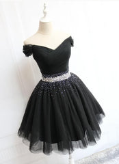 Fantasy Dress, Fashionable Black Short Beaded Party Dress, Black Prom Dress