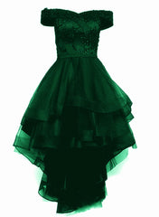 Winter Formal, Fashionable Dark Green High Low Tulle with Lace Homecoming Dress, Green Party Dresses