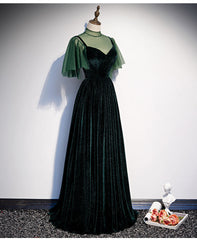 Party Dress Reception Wedding, Fashionable Dark Green Velvet Long Party Gown, Green Bridesmaid Dress