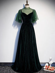 Party Dresses Purple, Fashionable Dark Green Velvet Long Party Gown, Green Bridesmaid Dress