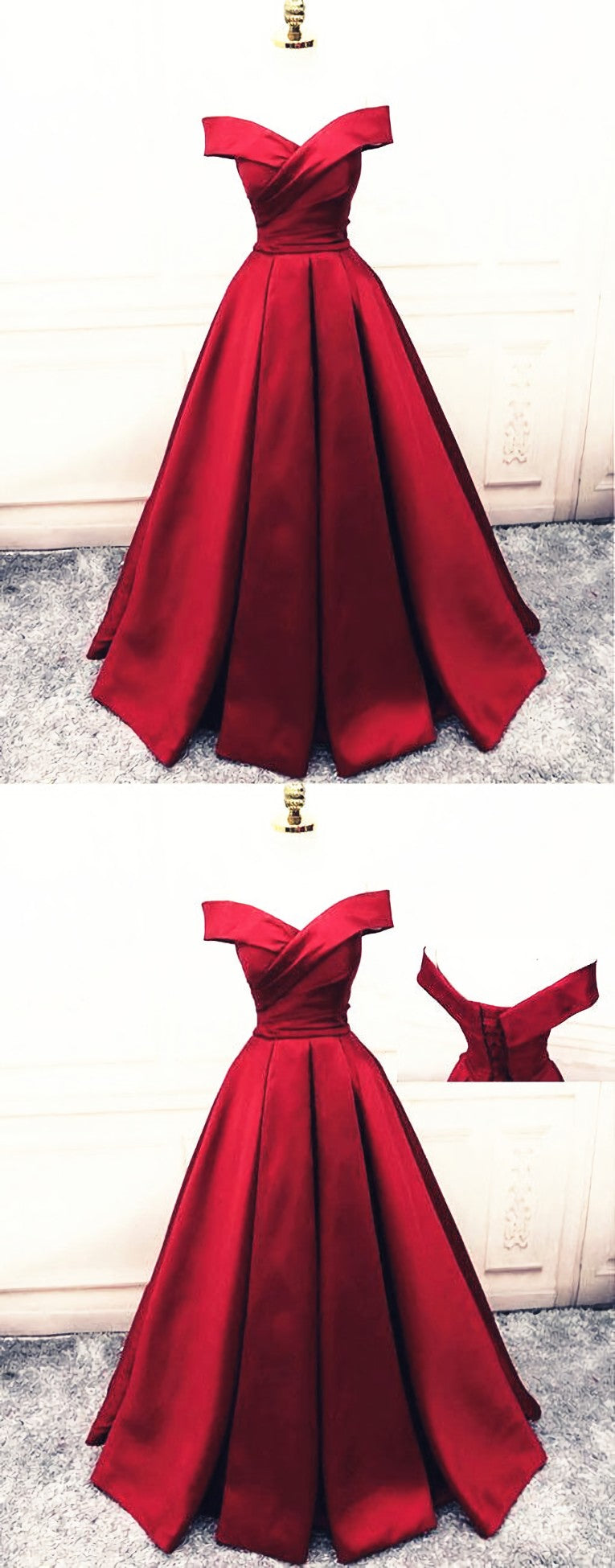 Bridesmaid Dress Sleeveless, Fashionable Dark Red Satin Simple Off Shoulder Prom Dress, Red Party Dress Evening Dress