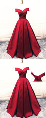 Bridesmaid Dress Sleeveless, Fashionable Dark Red Satin Simple Off Shoulder Prom Dress, Red Party Dress Evening Dress