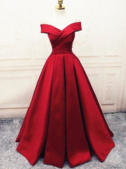 Bridesmaid Dresses Mismatched Spring, Fashionable Dark Red Satin Simple Off Shoulder Prom Dress, Red Party Dress Evening Dress
