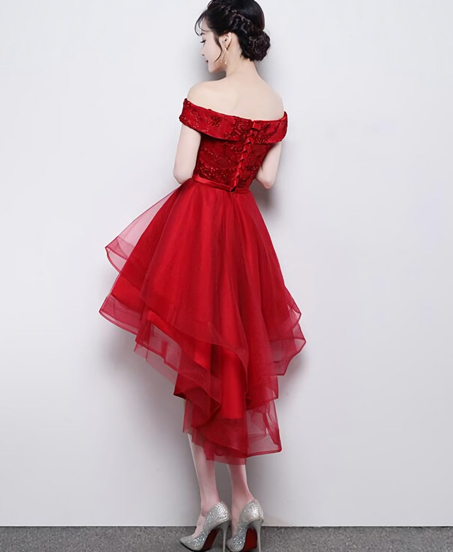 Evening Dresses Store, Fashionable High Low Party Dress, Red Off Shoulder Homecoming Dress