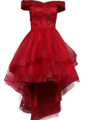 Evening Dress Shop, Fashionable High Low Party Dress, Red Off Shoulder Homecoming Dress