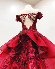 Stunning Dress, Ball Gown Off the Shoulder Prom Dress with Beading, Puffy Long Quinceanera Dress