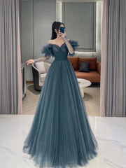 प्यारा ट्यूल लॉन्ग प्रोम ड्रेस ए लाइन इवनिंग ड्रेस