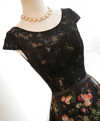 Bridesmaid Dress Yellow, Black Lace Floral Patterns Long Prom Dress, Black Evening Dress