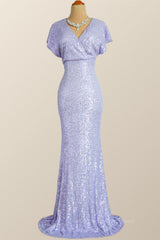 Party Dress Europe, Flare Sleeves Lavender Sequin Mermaid Party Dress