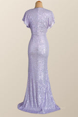 Party Dresses Cocktail, Flare Sleeves Lavender Sequin Mermaid Party Dress