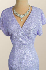 Party Dresses Summer, Flare Sleeves Lavender Sequin Mermaid Party Dress
