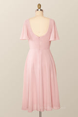 Party Dresses Cheap, Flare Sleeves Pink Chiffon Short Party Dress