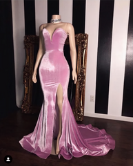 Spring Dress, 2024 Sweetheart Peach Split Mermaid Satin Prom Dresses, Prom Outfits