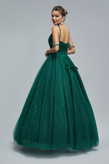 Bachelorette Party Games, Dark Green Lace Up Beading Long Prom Dresses