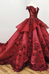 Prom Dress Sleeve, Ball Gown Off the Shoulder Prom Dress with Beading, Puffy Long Quinceanera Dress
