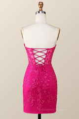 Prom Dresses 2061 Cheap, Fuchsia Lace Appliques Tight Mini Dress