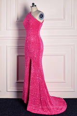 Prom Dresses 2053 Black, Fuchsia Mermaid One Shoulder Sparkly Long Formal Dress