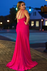 Fuchsia Plus Size Long Prom Dress with Slit
