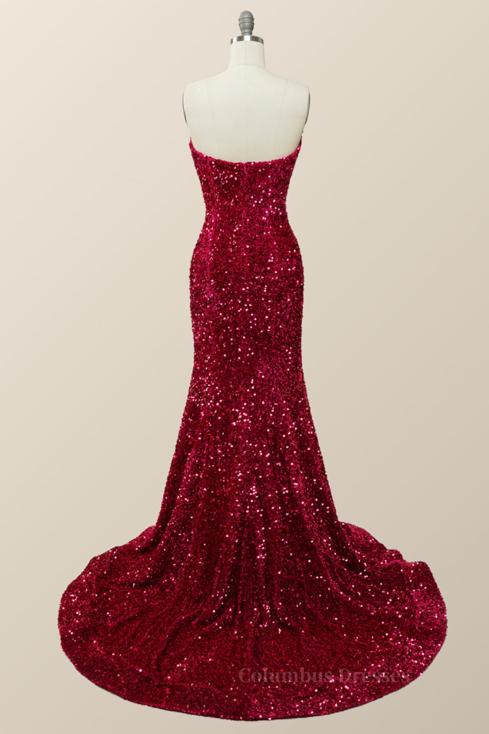 Prom Dress Size 51, Fuchsia Sequin Strapless Mermaid Long Formal Dress