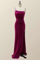 Prom Dresses Suits Ideas, Fuchsia Velvet One Shoulder Mermaid Long Formal Dress