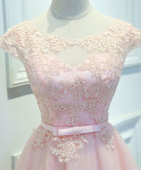Party Dresses 2040, Pink Lace Tulle Short Prom Dress, Pink Evening Dress
