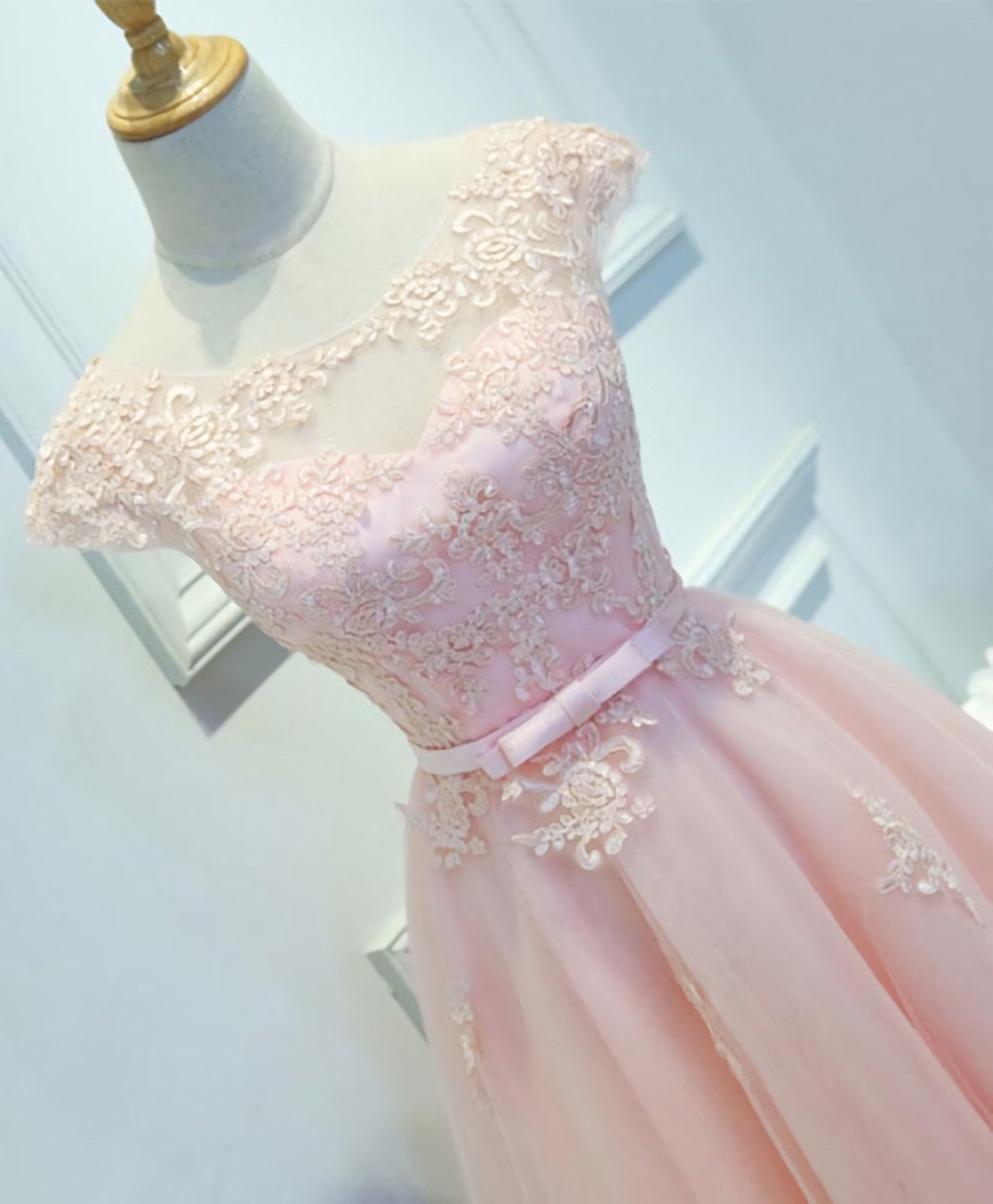 Party Dress 2040, Pink Lace Tulle Short Prom Dress, Pink Evening Dress