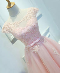 Party Dress 2040, Pink Lace Tulle Short Prom Dress, Pink Evening Dress