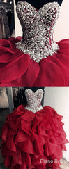 Prom Dress Shop, Burgundy Quinceanera Dress, Ball Gowns Crystal Beaded Bodice Corset
