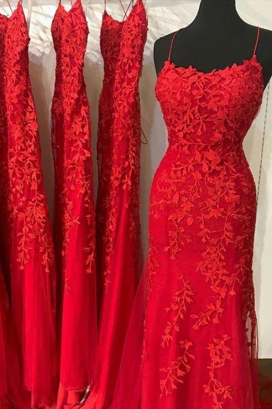 Prom Dresses Under 113, Red Lace Prom Dresses, Mermaid Long Prom Dresses, Cheap Evening Party Dresses, For Women